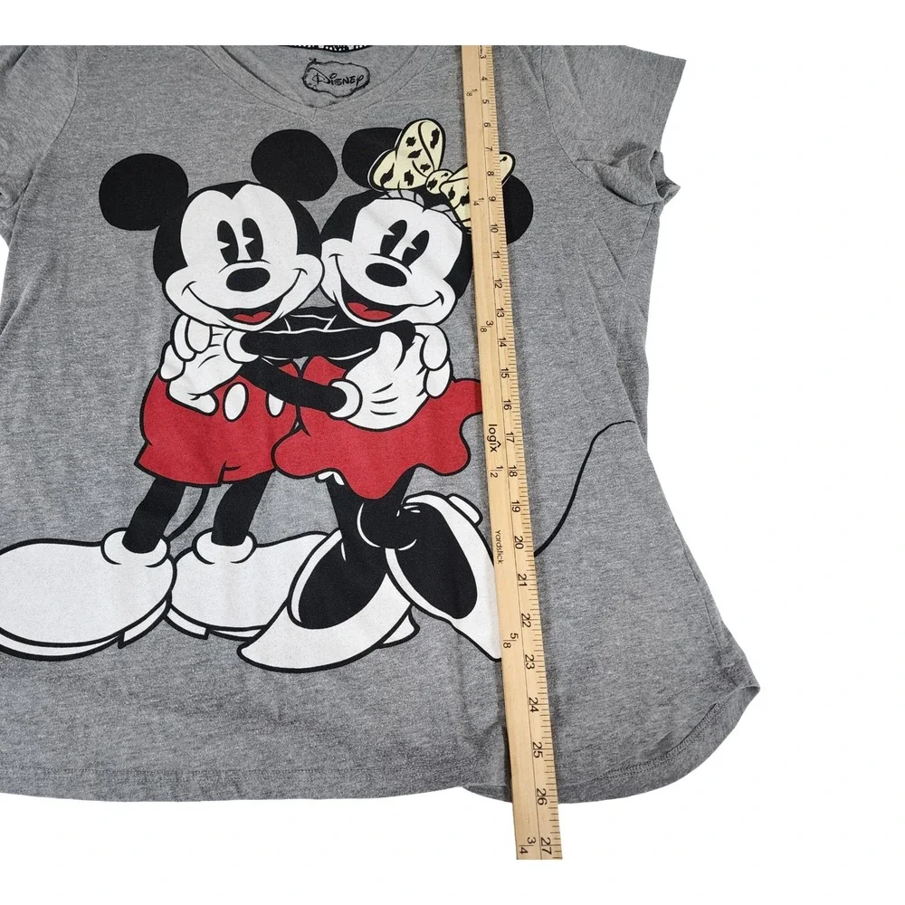 Disney Mickey Minnie Mouse Gray Sleepwear Graphic T-Shirt V-Neck Plus 2X 18W-20W - Picture 4 of 8